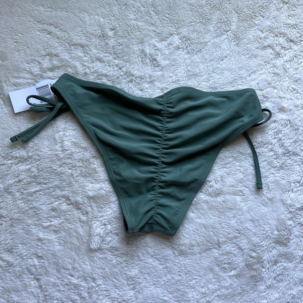 Hot Water Agave Green Side Tie Ruched Back Bikini Bottoms Large 24ZZ0140 New
